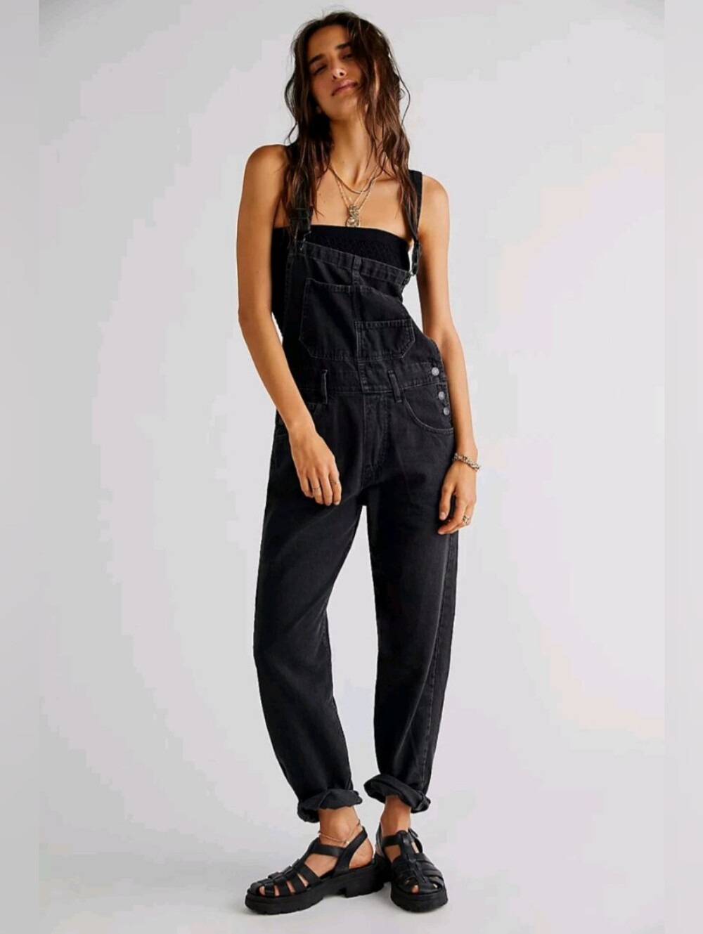 Free People We The Free Ziggy Denim Overalls Mineral Black M